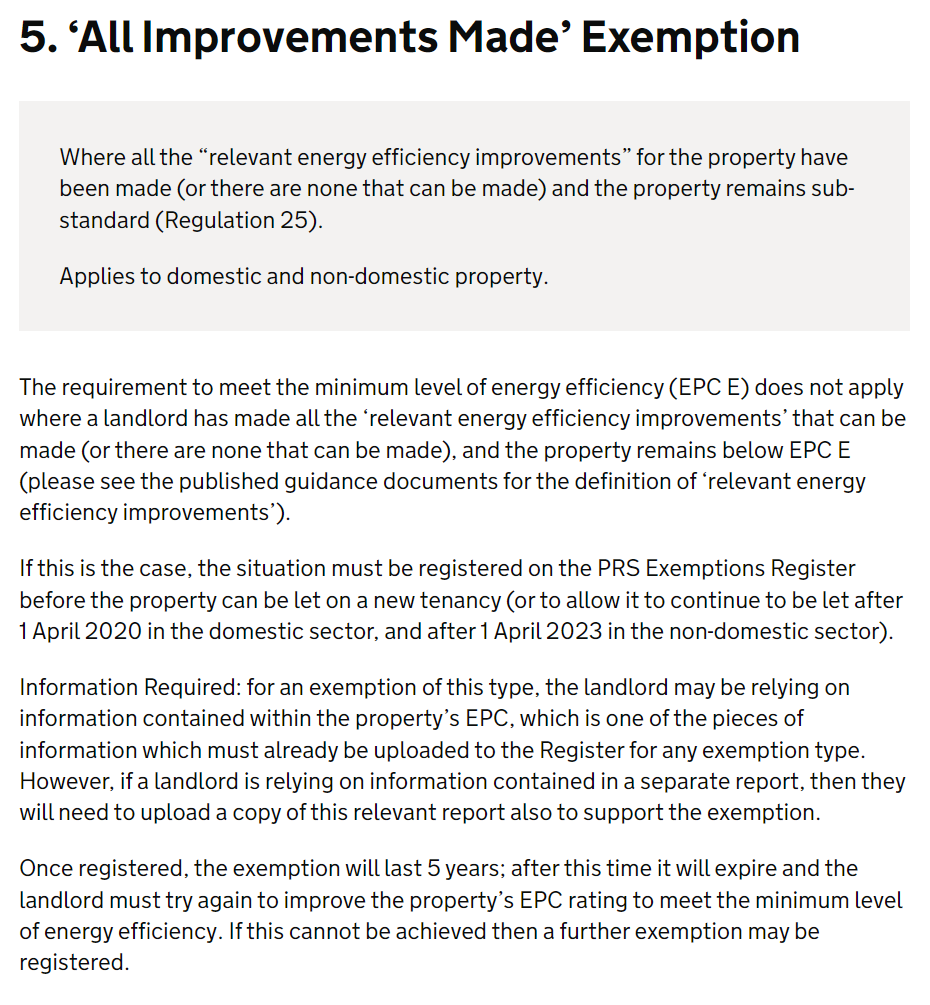 Energy Performance Certificates exemptions